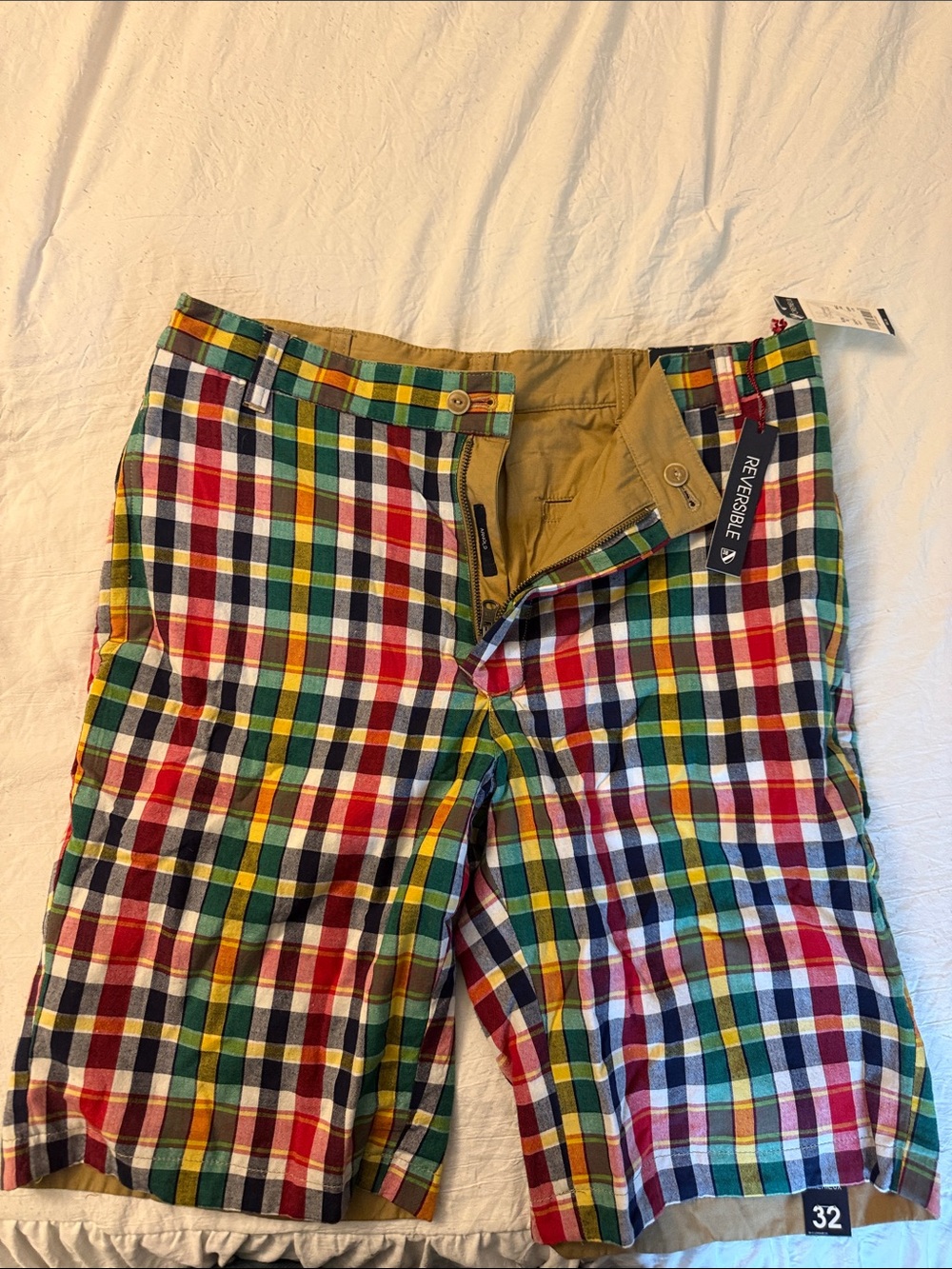 Daniel Cremieux Reversible Multicolor Plaid/Khaki Shorts